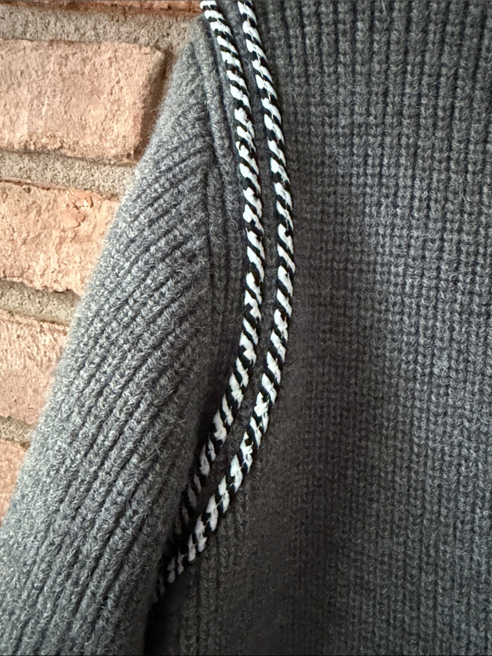Commense Gray Ribbed Cardigan with Denim Patch Pockets - Picture 2 of 12